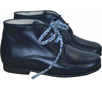 Chaussures montantes à lacets pour bébé et enfant fille et garçon en cuir bleu marine