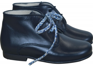 Chaussures montantes à lacets pour bébé et enfant fille et garçon en cuir bleu marine