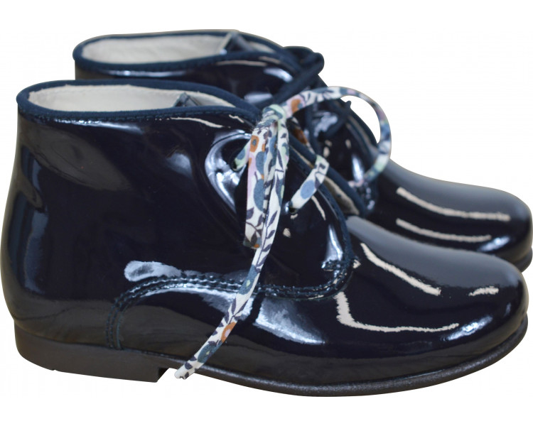 Chaussures bottillons bottines enfant à lacets Arthurius épurés - cuir vernis MARINE