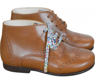 Chaussures montantes à lacets pour enfants filles et garçons en cuir bouts fleuris