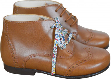 Chaussures montantes à lacets pour enfants filles et garçons en cuir bouts fleuris