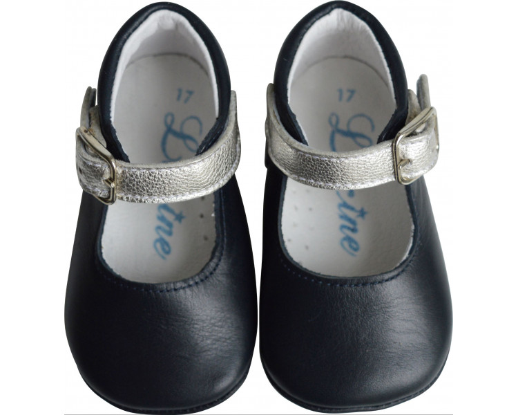 Mini-Alice antidérapantes - CUIR MARINE/argent Mini-Alice antidérapantes - CUIR MARINE/argent