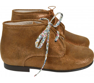 Chaussures bottillons bottines enfant à lacets Arthurius épurés - cuir CAMEL irisé