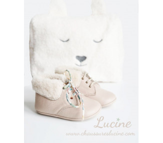 Chaussons bébé souples fourrés antidérapants Mini-Arthur - cuir rose NUDE