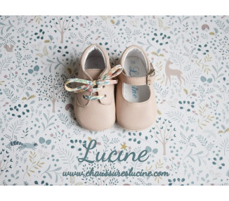 Chaussons bébé SOUPLES antidérapants fille à boucle Mini-Alice - cuir ROSE nude beige