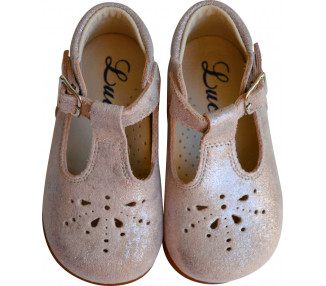 Chaussures pour filles en cuir souple irisé rose à boucle