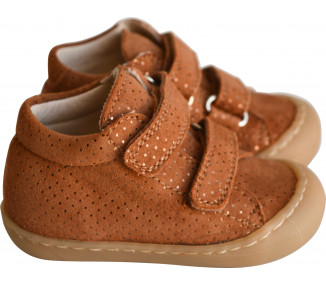 Chaussures Bébé SCRATCH SOUPLES Max - cuir Camel pois irisé