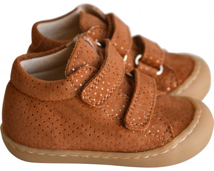 Chaussures Bébé SCRATCH SOUPLES Max - cuir Camel pois irisé