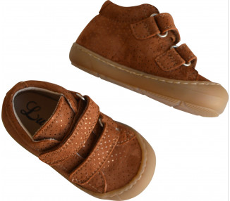 Chaussures Bébé SCRATCH SOUPLES Max - cuir Camel pois irisé