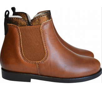 Boots bottines RESISTANTES fille - cuir COGNAC col bronze