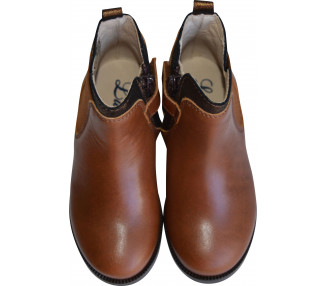 Boots bottines RESISTANTES fille - cuir COGNAC col bronze