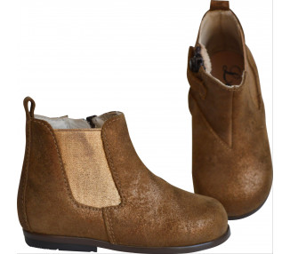 Bottines pour bébé en cuir camel irisé souples, confortables et antidérapantes