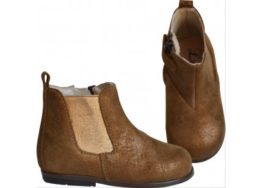 Bottines pour bébé en cuir camel irisé souples, confortables et antidérapantes