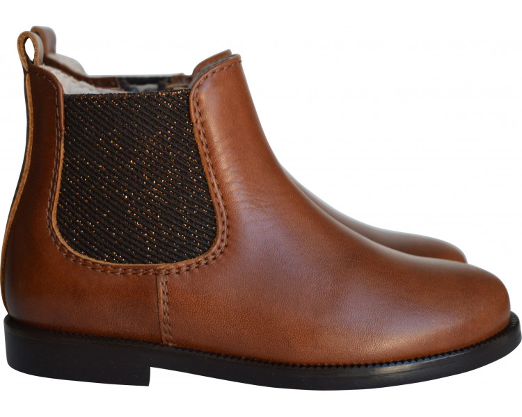 Boots bottines fille RESISTANTES élastique - cuir cognac