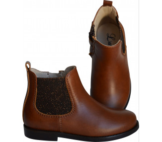 Boots bottines fille RESISTANTES élastique - cuir cognac