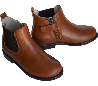 Boots bottines fille RESISTANTES élastique - cuir cognac