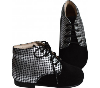 Chaussures bottillon fille à lacets Gaïa - cuir Noir et argent