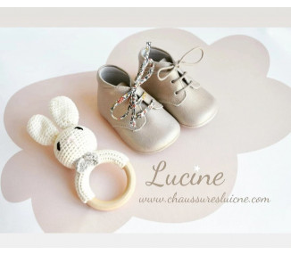 Chaussons bébé SOUPLES antidérapants fille Mini-Arthur - cuir Mordoré