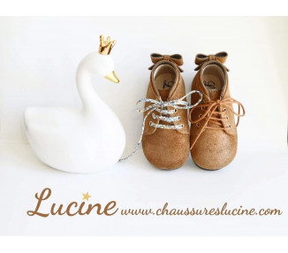 Chaussures bébé Bottillons Albertine fille - cuir CAMEL irisé