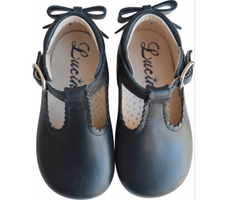 Chaussures ouvertes Salomé pour bébés filles en cuir bleu marine à boucle