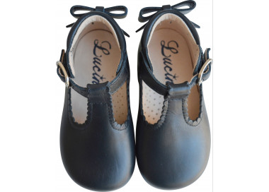Chaussures ouvertes Salomé pour bébés filles en cuir bleu marine à boucle