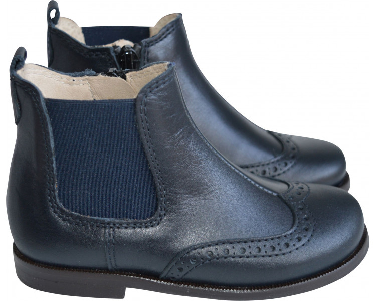 Boots bottines RESISTANTES élastique bout golf - cuir BLEU MARINE