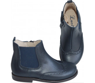 Boots bottines RESISTANTES élastique bout golf - cuir BLEU MARINE