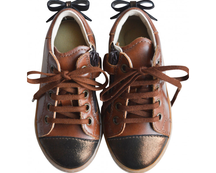 Sneakers ZIP - cuir COGNAC/bronze