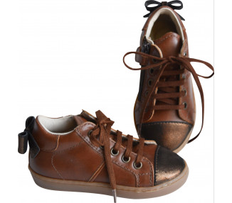 Sneakers ZIP - cuir COGNAC/bronze