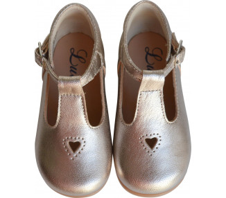 Chaussures coeurs pour bébés filles en cuir or souple