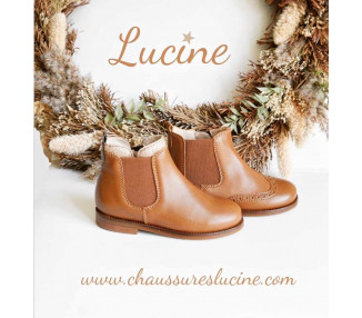 Boots bottines RESISTANTES fille - cuir CAMEL col paillettes