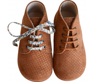 Chaussures montantes pour filles en cuir camel pois