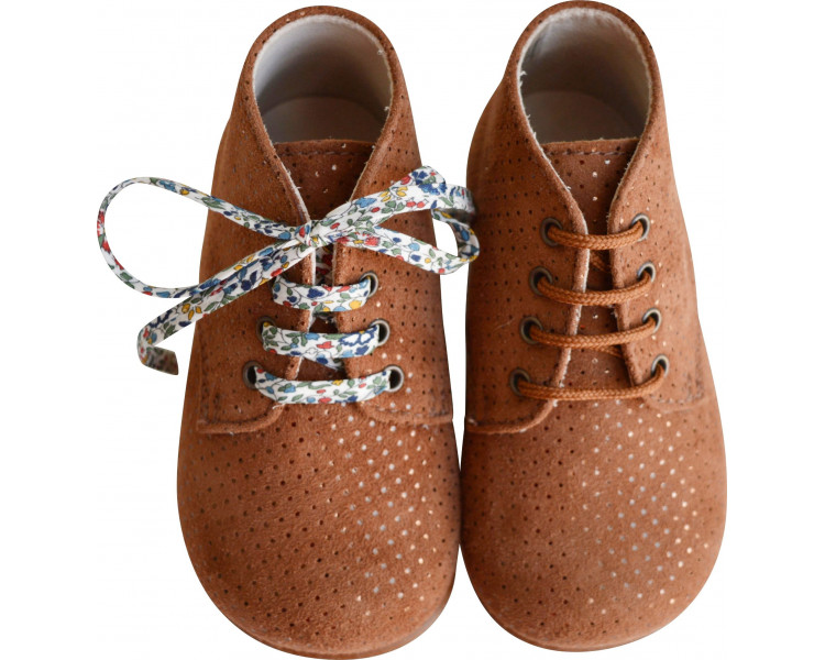 Chaussures montantes pour filles en cuir camel pois