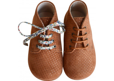 Chaussures montantes pour filles en cuir camel pois