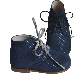 Bottillons montants à lacets pour fille en cuir à pois