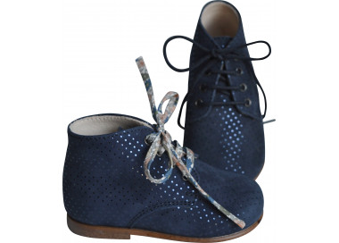 Bottillons montants à lacets pour fille en cuir à pois