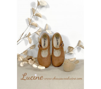 Chaussures Louise RESISTANTES fille à boucle - cuir CAMEL pois irisés