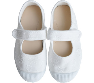 Chaussures en toiles ballerines Babies SCRATCH - Blanc broderies