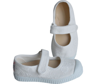 Chaussures en toiles ballerines Babies SCRATCH - Blanc broderies