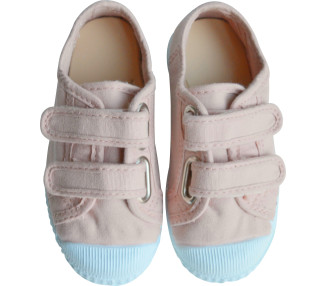 Tennis en toiles à scratchs souples rose nude