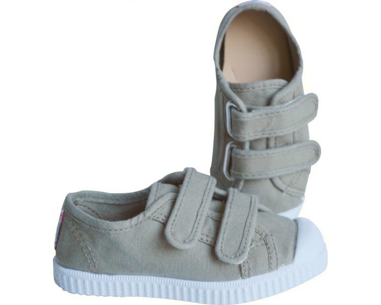 Tennis baskets à scratch kaki en toile