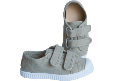 Tennis baskets à scratch kaki en toile