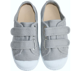 Tennis baskets en toile gris clair à scratchs