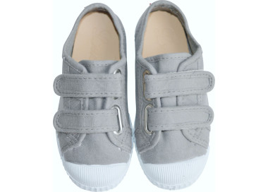 Tennis baskets en toile gris clair à scratchs