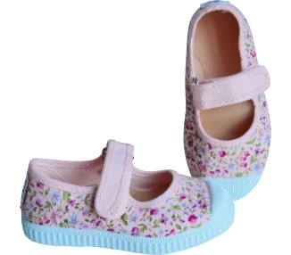 Chaussures en toiles ballerines Babies SCRATCH - FLEURS ROSE