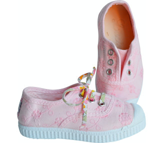 Tennis baskets broderies rose dragée souples confortables