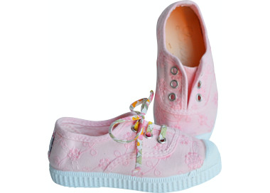 Tennis baskets broderies rose dragée souples confortables