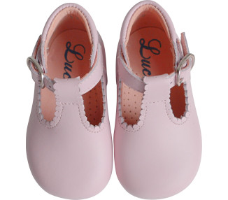Chaussures salomé décolleté fleuri en cuir rose pâle pour bébés filles
