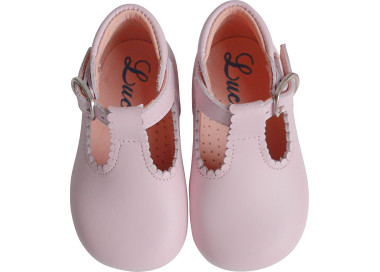 Chaussures salomé décolleté fleuri en cuir rose pâle pour bébés filles