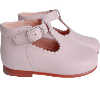 Chaussures ouvertes salomé bébés filles en cuir rose, excellent maintien